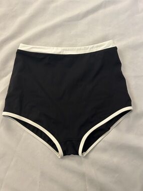 High-Waist Black Bikini Bottom with White Trim